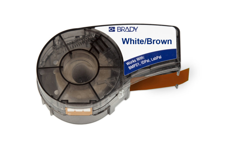 B595 Vinyl Label White/Brown 9.5mm x 6.4m (M21-375-595-BR) B595 Vinyl Label White/Brown 9.5mm x 6.4m (M21-375-595-BR)