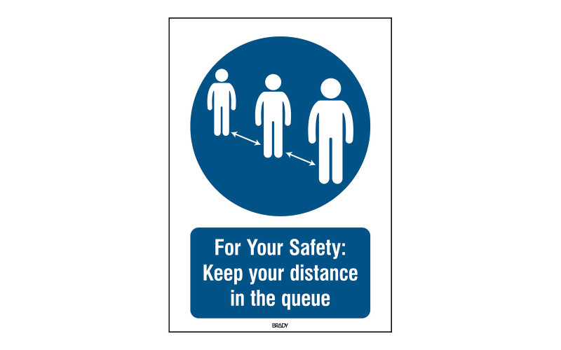 Covid-19 Queue with distance, 262mm x 371mm, Self-Adhesive Polyester (M/PIC922/EN548/PE-371X262-1)