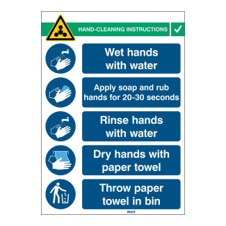 Covid-19 Hand Wash Sign, 262mm x 371mm, Self-Adhesive Polyester (HANDWASH-INST-EN) Covid-19 Hand Wash Sign, 262mm x 371mm, Self-Adhesive Polyester (HANDWASH-INST-EN)