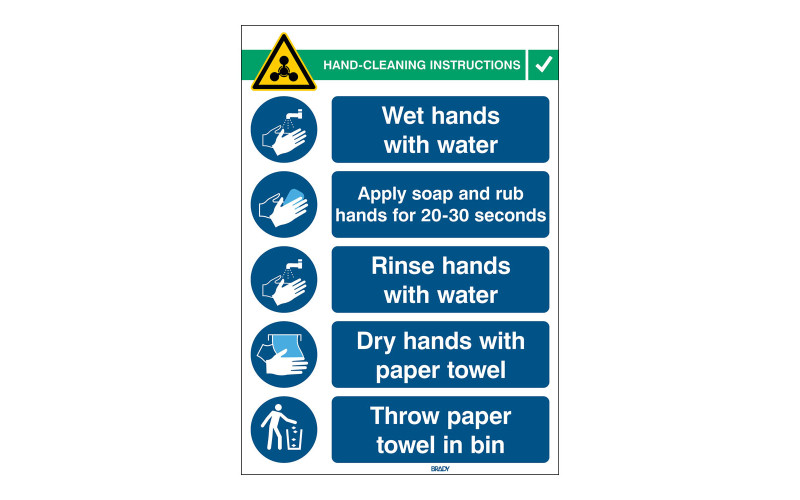 Covid-19 Hand Wash Sign, 262mm x 371mm, Self-Adhesive Polyester (HANDWASH-INST-EN) Covid-19 Hand Wash Sign, 262mm x 371mm, Self-Adhesive Polyester (HANDWASH-INST-EN)