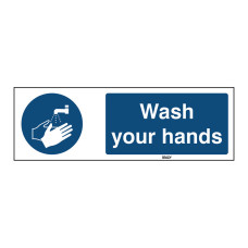 Self-Adhesive Polyester Sign, Wash your hands 50mm x 150mm x single