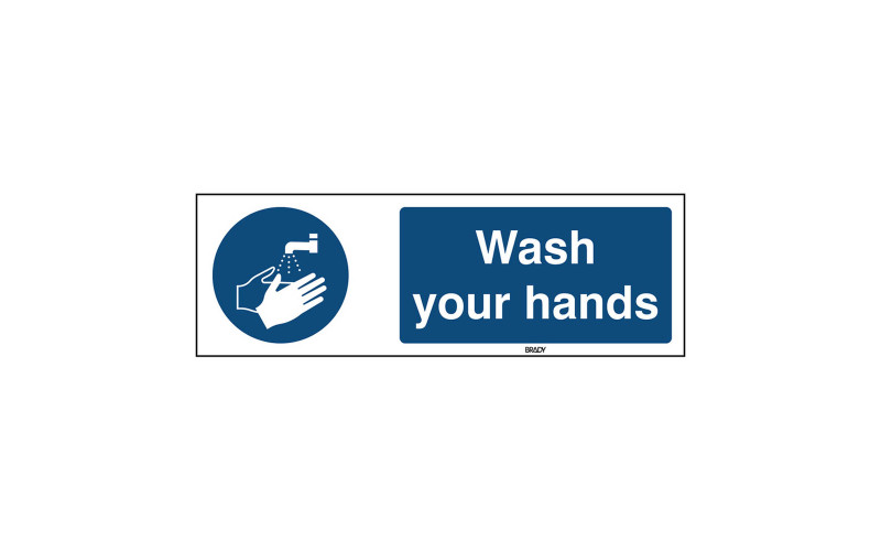 Rigid Polypropylene Sign, Wash your hands 150mm x 450mm x single